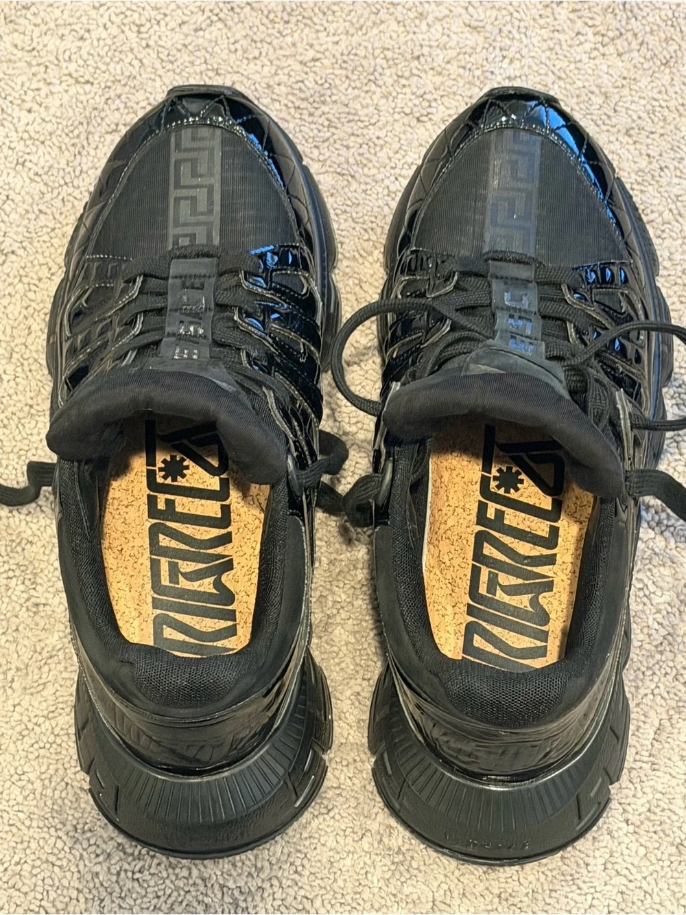 Versace Black Glossy Patent Leather TRIGRECA Sneakers